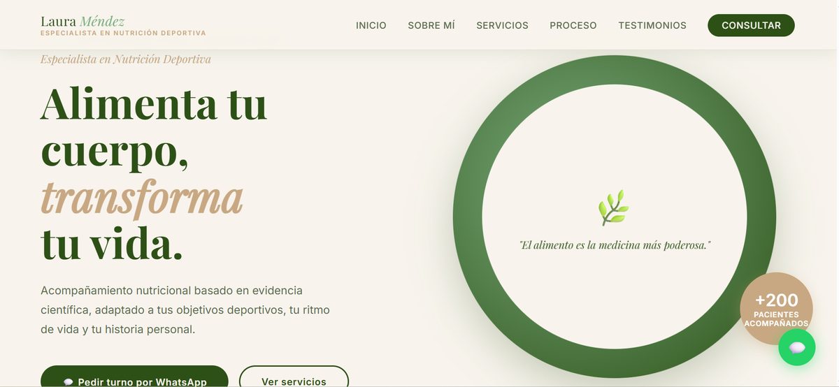 Demo de sitio web para nutricionista deportiva.